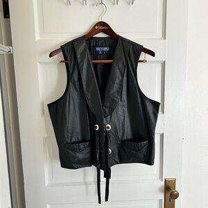 [Beyond Leather] Vintage Western Fringed Leather Vest, Black, Size 48, EUC